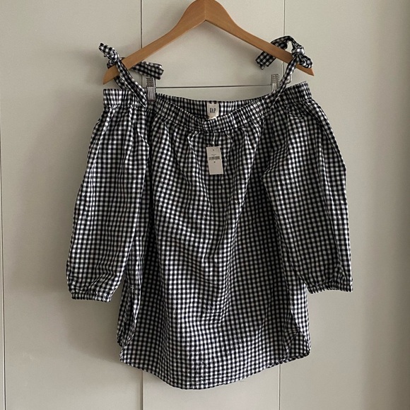 NWT GAP gingham off the shoulder blouse cottagecore - Picture 6 of 9